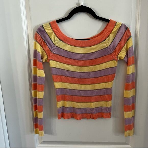 INTERMIX Tops - 1036 Intermix Delia Striped Knit Long Sleeve Top Size Small